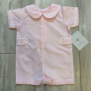 NWT Remember Nguyen Pastel Pink Windowpane William Shortall Romper boys 9M